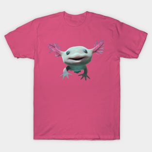 Baby Axolot Smiling Swimming 3D style Albino and Pink T-Shirt